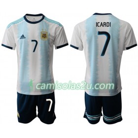 Camisolas de Futebol Argentina ICARDI 7 Criança Equipamento Principal Copa América 2019 Manga Curta